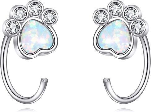 Paw Half Hoop Earrings 925 Sterling Silver Paw Print Opal Stud Earrings Dog Cat Pet Jewelry Gift for Women in Kuwait