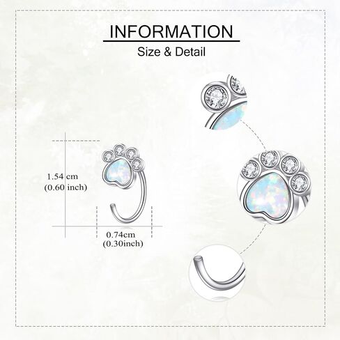 Paw Half Hoop Earrings 925 Sterling Silver Paw Print Opal Stud Earrings Dog Cat Pet Jewelry Gift for Women in Kuwait