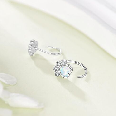 Paw Half Hoop Earrings 925 Sterling Silver Paw Print Opal Stud Earrings Dog Cat Pet Jewelry Gift for Women in Kuwait
