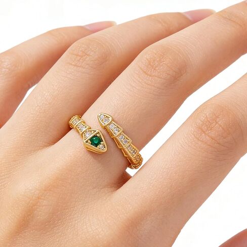 18K Gold Plated Snake Rings for Women Shining Adjustable Open Snake Joint Wrap Rings in Kuwait