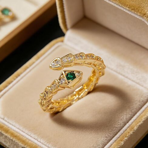 18K Gold Plated Snake Rings for Women Shining Adjustable Open Snake Joint Wrap Rings in Kuwait