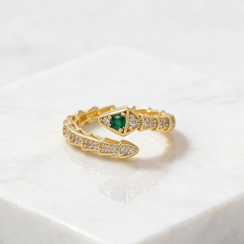 18K Gold Plated Snake Rings for Women Shining Adjustable Open Snake Joint Wrap Rings in Kuwait