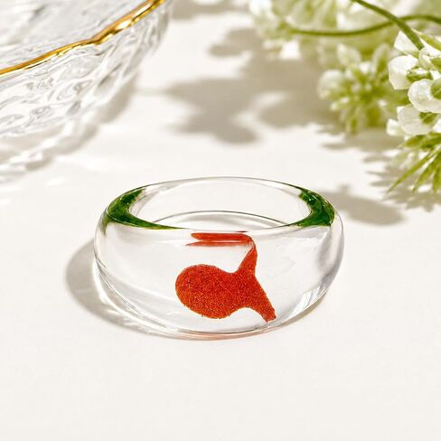 Mini Goldfish Glass Adjustable Ring for Women, Transparent Resin Aquarium Ring, Cute Artistic Koi Fish Statement Jewelry for Daily Wear in Kuwait