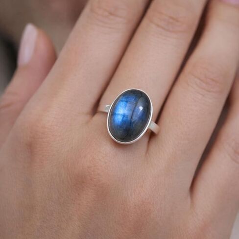 Natural Blue Labradorite 925 Sterling Silver Handmade Statement Boho Ring Labradorite Gift Jewelry For Women in Kuwait