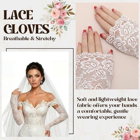 JATEBI 8 Pairs Women Lace Arm Sleeves, Floral Lace Hollow Arms Cover Elegant Long Fingerless Gloves for Wedding Tea Party in Kuwait