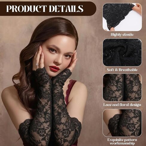 JATEBI 8 Pairs Women Lace Arm Sleeves, Floral Lace Hollow Arms Cover Elegant Long Fingerless Gloves for Wedding Tea Party in Kuwait