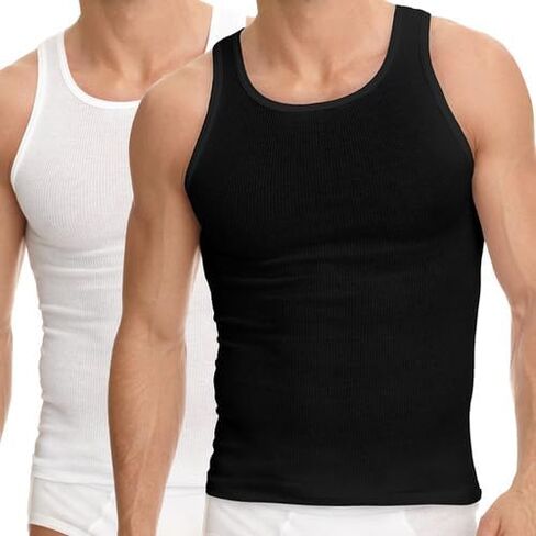 12 Packs of Mens Regular and Plus Size Black & White Ribbed 100% Cotton Tank Top A-Shirts Undershirt in Saudi Arabia