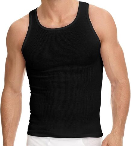 12 Packs of Mens Regular and Plus Size Black & White Ribbed 100% Cotton Tank Top A-Shirts Undershirt in Saudi Arabia