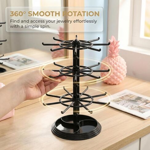 3 Tier Rotating Jewelry Stand Display - Spinning Necklace Holder and Keychain Organizer with Plastic Base for Bracelets Earrings Dressing Table Counter Malls Store in Saudi Arabia