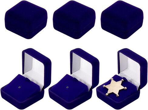 PH PandaHall 6pcs Velvet Badge Display Box, Blue Jewelry Lapel Pin Gift Box Coin Presentation Display Boxs Badge Storage Display Case for Brooch Christmas Medal Collection, 1.67 x 1.67 x 1.08 Inch in Kuwait