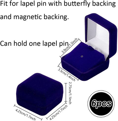 PH PandaHall 6pcs Velvet Badge Display Box, Blue Jewelry Lapel Pin Gift Box Coin Presentation Display Boxs Badge Storage Display Case for Brooch Christmas Medal Collection, 1.67 x 1.67 x 1.08 Inch in Kuwait