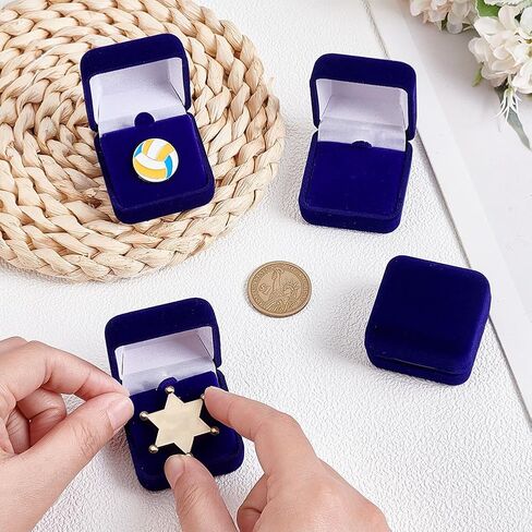 PH PandaHall 6pcs Velvet Badge Display Box, Blue Jewelry Lapel Pin Gift Box Coin Presentation Display Boxs Badge Storage Display Case for Brooch Christmas Medal Collection, 1.67 x 1.67 x 1.08 Inch in Kuwait