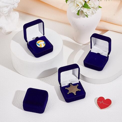 PH PandaHall 6pcs Velvet Badge Display Box, Blue Jewelry Lapel Pin Gift Box Coin Presentation Display Boxs Badge Storage Display Case for Brooch Christmas Medal Collection, 1.67 x 1.67 x 1.08 Inch in Kuwait