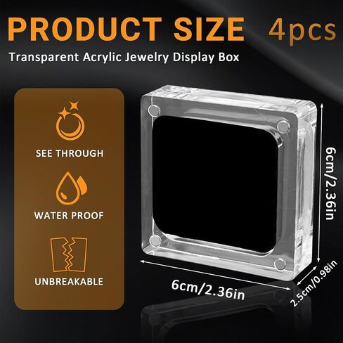 4 Pcs Small Acrylic Jewelry Box with Lid, Small Loose Diamond Gemstone Display Case for Gemstones, Rings, Necklaces (Clear) in Saudi Arabia