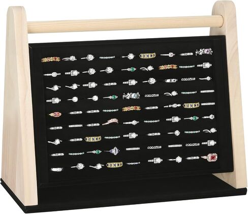 KUKUVR Wooden Ring Display Stand, Velvet 9 Slot Jewelry Organizer (Black) | Multiple Ring Holder Case, for Earrings & Studs, Wooden Vertical Display, Showcase for Selling in Saudi Arabia