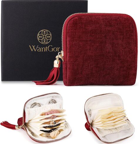 WantGor Travel Jewelry Organizer Case for Women, Jewelry Box 6-Layer Pouch Bags Small Velvet Jewelry Storage Bag Necklace Holder, Ring Box, Earrings Organizer, Travel Essentials (Ocean Blue) in Saudi Arabia