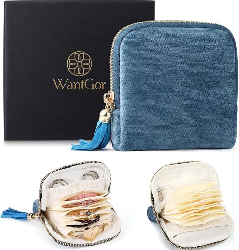WantGor Travel Jewelry Organizer Case for Women, Jewelry Box 6-Layer Pouch Bags Small Velvet Jewelry Storage Bag Necklace Holder, Ring Box, Earrings Organizer, Travel Essentials (Ocean Blue) in Saudi Arabia