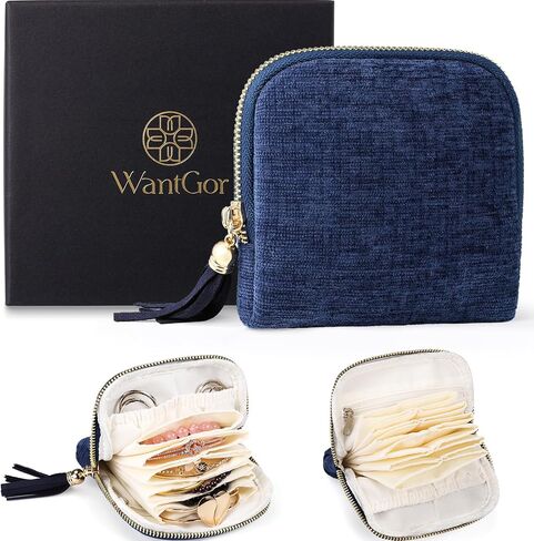 WantGor Travel Jewelry Organizer Case for Women, Jewelry Box 6-Layer Pouch Bags Small Velvet Jewelry Storage Bag Necklace Holder, Ring Box, Earrings Organizer, Travel Essentials (Ocean Blue) in Saudi Arabia