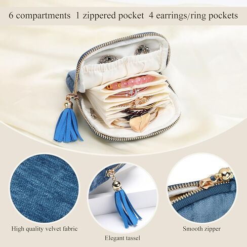 WantGor Travel Jewelry Organizer Case for Women, Jewelry Box 6-Layer Pouch Bags Small Velvet Jewelry Storage Bag Necklace Holder, Ring Box, Earrings Organizer, Travel Essentials (Ocean Blue) in Saudi Arabia