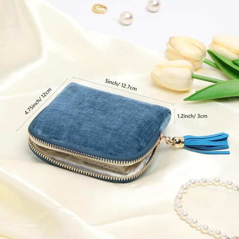 WantGor Travel Jewelry Organizer Case for Women, Jewelry Box 6-Layer Pouch Bags Small Velvet Jewelry Storage Bag Necklace Holder, Ring Box, Earrings Organizer, Travel Essentials (Ocean Blue) in Saudi Arabia