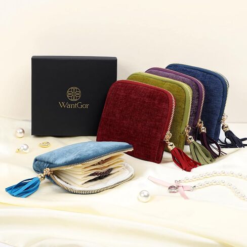 WantGor Travel Jewelry Organizer Case for Women, Jewelry Box 6-Layer Pouch Bags Small Velvet Jewelry Storage Bag Necklace Holder, Ring Box, Earrings Organizer, Travel Essentials (Ocean Blue) in Saudi Arabia