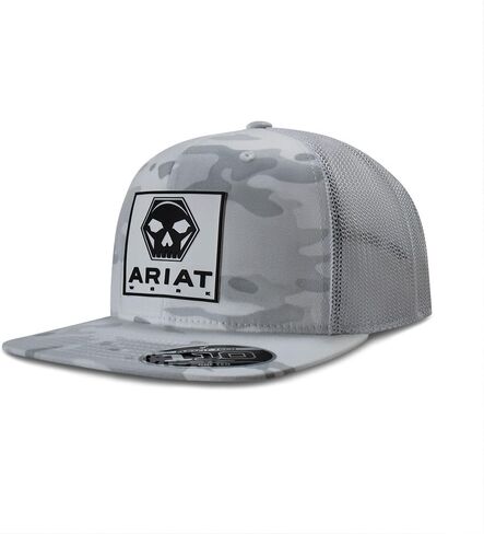 ARIAT Men's Skull Bolt Rubber Patch Snapback Cap, Flat Brim, White Camo, One Size in Kuwait