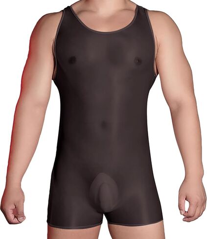 PURFUN Sexy Mens Leotard One Piece Bodysuit Wrestling Singlet Stretchy Jumpsuit Undershirt See Through Shapewear Lingerie in Saudi Arabia