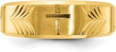 Diamond2Deal Stainless Steel Brushed and Polished Yellow IP-plated Diamond-cut Cross 8mm Tapered Band Ring Size 7 to 13 in Kuwait