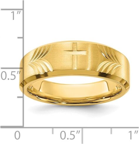 Diamond2Deal Stainless Steel Brushed and Polished Yellow IP-plated Diamond-cut Cross 8mm Tapered Band Ring Size 7 to 13 in Kuwait