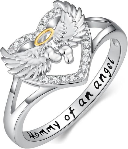 Miscarriage Ring 925 Sterling Silver Mommy of an Angel Loss of Pregnancy Heart Ring Memorial Sympathy Jewelry Gift for Mom Mother Women, Size 5 to 11 in Saudi Arabia