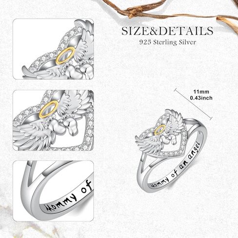 Miscarriage Ring 925 Sterling Silver Mommy of an Angel Loss of Pregnancy Heart Ring Memorial Sympathy Jewelry Gift for Mom Mother Women, Size 5 to 11 in Saudi Arabia