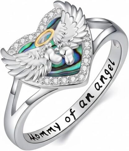 Miscarriage Ring 925 Sterling Silver Mommy of an Angel Loss of Pregnancy Heart Ring Memorial Sympathy Jewelry Gift for Mom Mother Women, Size 5 to 11 in Saudi Arabia