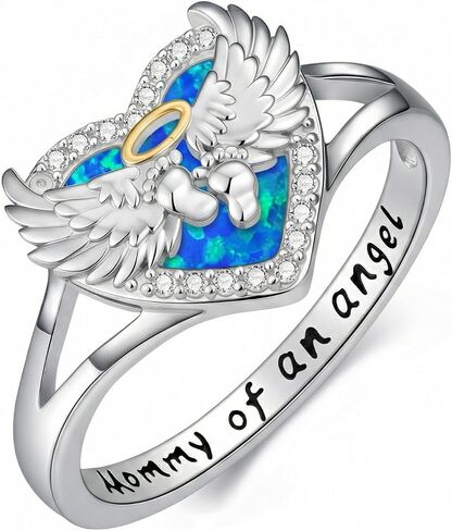 Miscarriage Ring 925 Sterling Silver Mommy of an Angel Loss of Pregnancy Heart Ring Memorial Sympathy Jewelry Gift for Mom Mother Women, Size 5 to 11 in Saudi Arabia