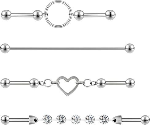 AOEDEJ 4Pcs 14G Industrial Piercing Jewelry Surgical Steel Industrial Barbell Chain Cartilage Earrings for Women Men Piercing Jewelry in Kuwait