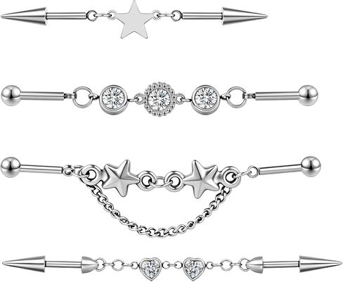 AOEDEJ 4Pcs 14G Industrial Piercing Jewelry Surgical Steel Industrial Barbell Chain Cartilage Earrings for Women Men Piercing Jewelry in Kuwait