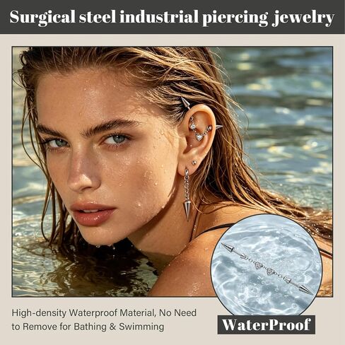 AOEDEJ 4Pcs 14G Industrial Piercing Jewelry Surgical Steel Industrial Barbell Chain Cartilage Earrings for Women Men Piercing Jewelry in Kuwait