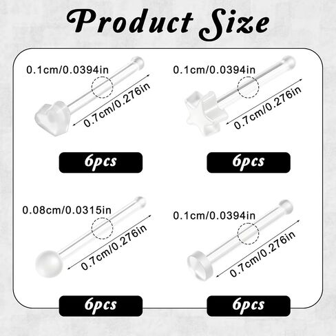 24 Pcs Clear Nose Studs Clear Nose Rings Plastic Piercing Retainers for Work Straight Sport Small Tiny Invisible Flat Nostril Piercing Pin Spacers Cover Retainer Star Heart Jewelry Earring in Saudi Arabia