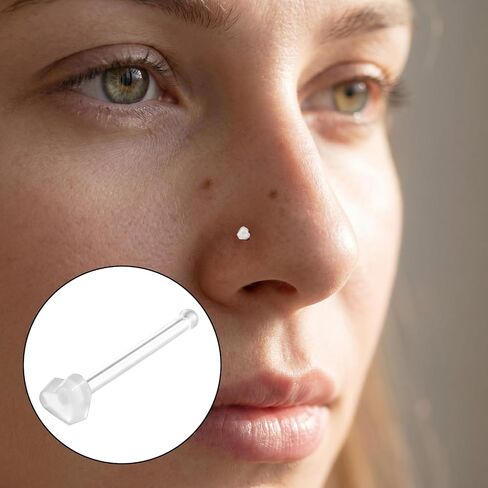 24 Pcs Clear Nose Studs Clear Nose Rings Plastic Piercing Retainers for Work Straight Sport Small Tiny Invisible Flat Nostril Piercing Pin Spacers Cover Retainer Star Heart Jewelry Earring in Saudi Arabia