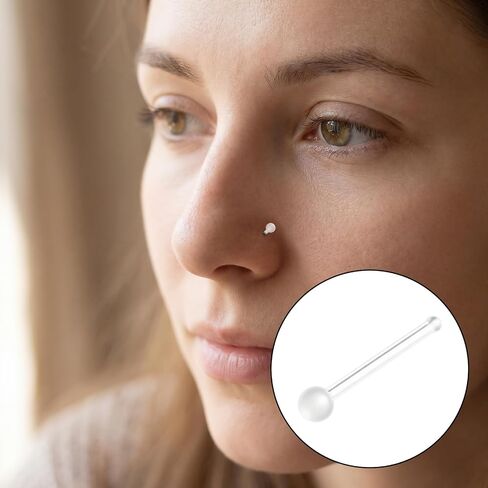 24 Pcs Clear Nose Studs Clear Nose Rings Plastic Piercing Retainers for Work Straight Sport Small Tiny Invisible Flat Nostril Piercing Pin Spacers Cover Retainer Star Heart Jewelry Earring in Saudi Arabia