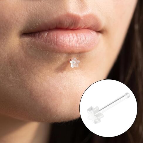 24 Pcs Clear Nose Studs Clear Nose Rings Plastic Piercing Retainers for Work Straight Sport Small Tiny Invisible Flat Nostril Piercing Pin Spacers Cover Retainer Star Heart Jewelry Earring in Saudi Arabia