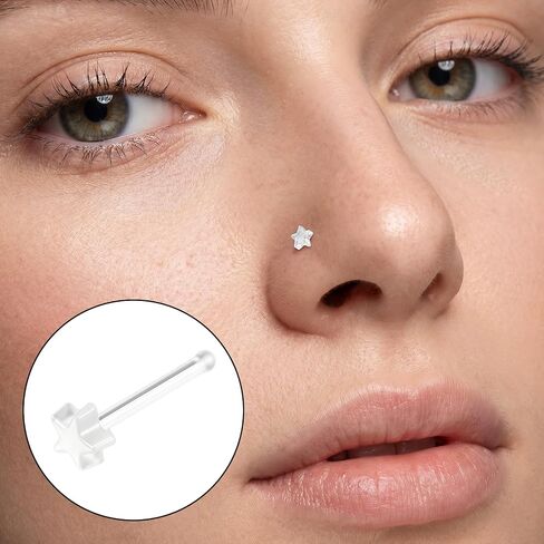 24 Pcs Clear Nose Studs Clear Nose Rings Plastic Piercing Retainers for Work Straight Sport Small Tiny Invisible Flat Nostril Piercing Pin Spacers Cover Retainer Star Heart Jewelry Earring in Saudi Arabia