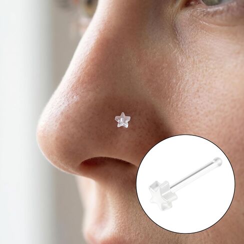 24 Pcs Clear Nose Studs Clear Nose Rings Plastic Piercing Retainers for Work Straight Sport Small Tiny Invisible Flat Nostril Piercing Pin Spacers Cover Retainer Star Heart Jewelry Earring in Saudi Arabia