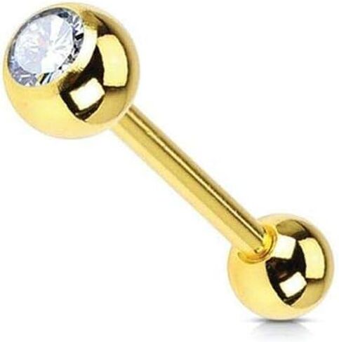 Luxe Modz 316L Surgical Steel PVD Plated Externally Threaded 14G Tongue Straight Barbell CZ Tongue Ring 5/8" 15mm Tongue Piercing Jewelry in Saudi Arabia