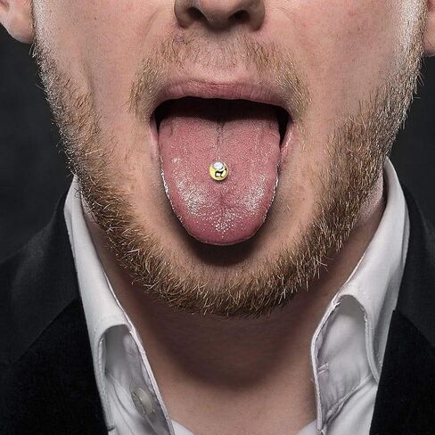 Luxe Modz 316L Surgical Steel PVD Plated Externally Threaded 14G Tongue Straight Barbell CZ Tongue Ring 5/8" 15mm Tongue Piercing Jewelry in Saudi Arabia