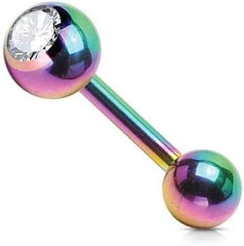 Luxe Modz 316L Surgical Steel PVD Plated Externally Threaded 14G Tongue Straight Barbell CZ Tongue Ring 5/8" 15mm Tongue Piercing Jewelry in Saudi Arabia
