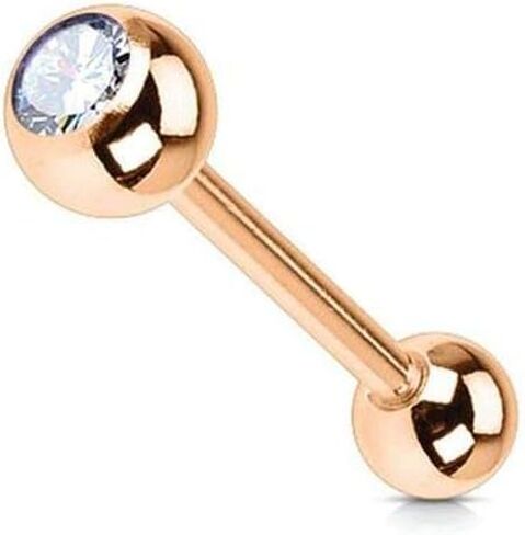 Luxe Modz 316L Surgical Steel PVD Plated Externally Threaded 14G Tongue Straight Barbell CZ Tongue Ring 5/8" 15mm Tongue Piercing Jewelry in Saudi Arabia