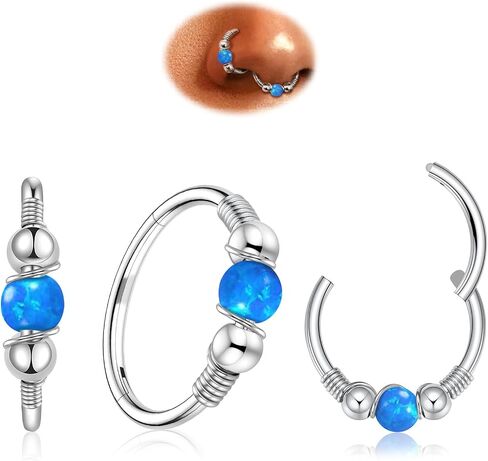 18G Opal Nose Rings Hoop for Women - Nose Hoops 316L Surgical Steel Nose Piercing Jewelry Nose Ring Septum Ring Cartilage Earring 8mm/10mm 2PCS in Saudi Arabia