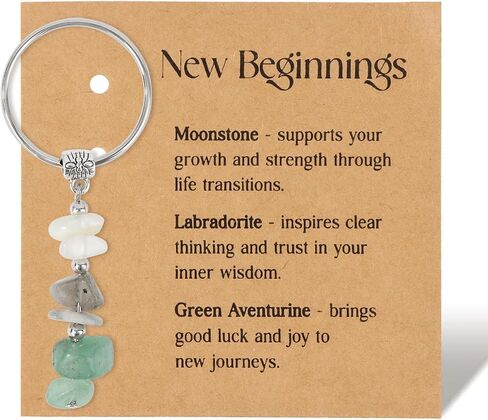 New Beginning Crystal Keychain Moonstone Labradorite Green Aventurine Green Fluorite Stone Charm for Life Transitions in Saudi Arabia