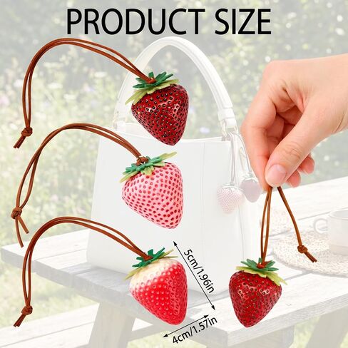 3 Pcs Strawberry Bag Charm, Strawberry Purse Charm, Strawberry Keychain Charm, ABS Strawberry Keychain Bag Accessories in Saudi Arabia