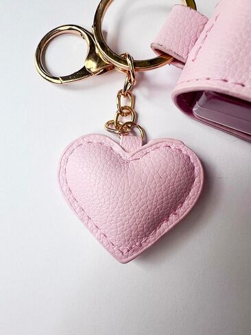 Keychain Travle Size Empty squeeze Bottle Holder for 1oz of Shampoo, Lotion, Soap or Hand Sanitizer in vegan leather. (Heart, Pink), Small in Saudi Arabia